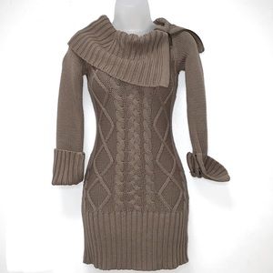 Guess Cable Knit Sweater Dress w/ Asymmetrical Zipper Collar & Cuffs - Sz. XS